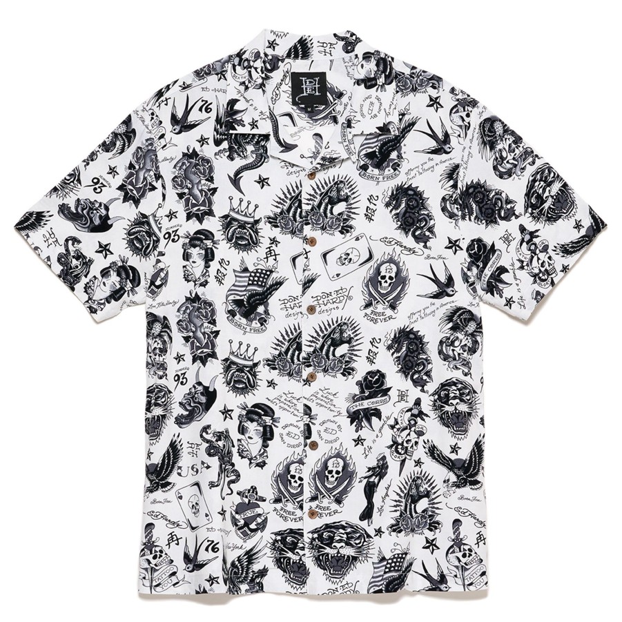 Men Ed Hardy | Flashboard Camp Shirt Off White