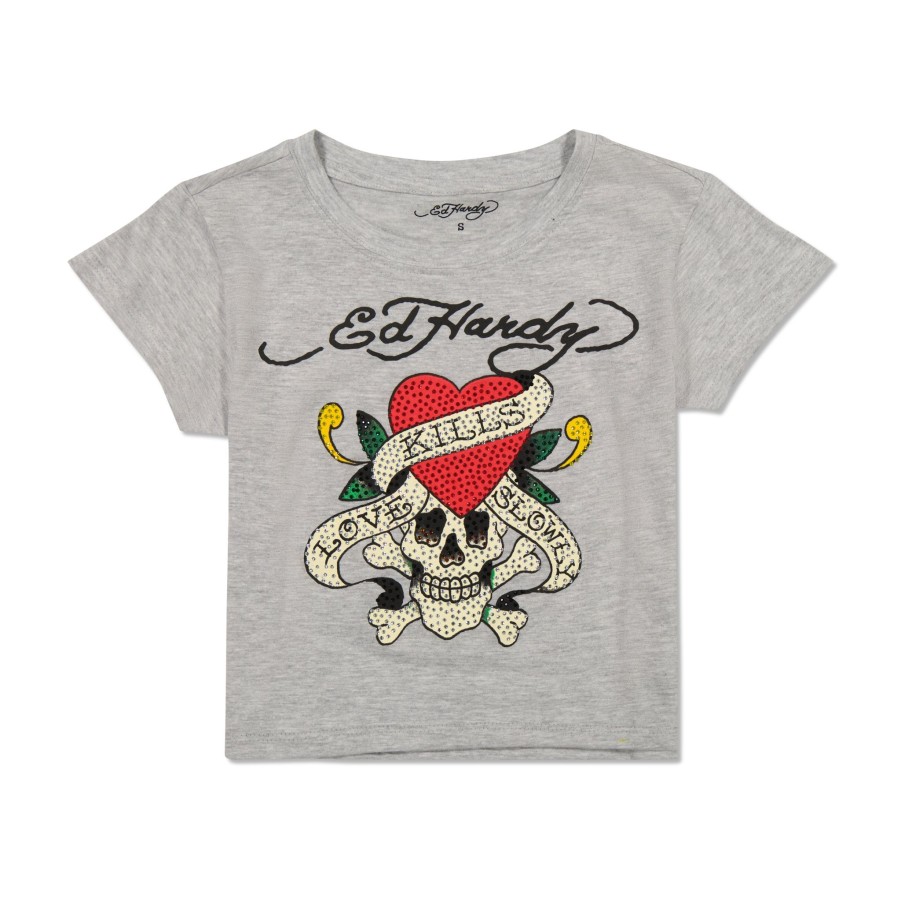 Baby Ed Hardy | Rhinestone Lks Skull Baby Tee Heather Grey