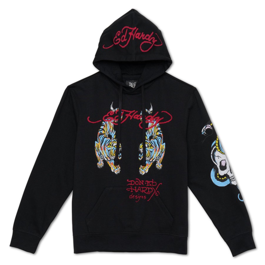 Men Ed Hardy | Crawling Tiger Hoodie Black