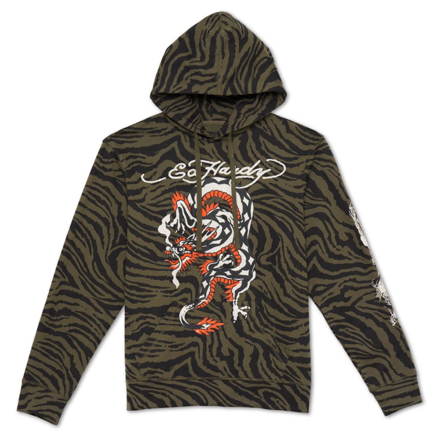 Men Ed Hardy | Dragon Zebra Camo Hoodie Camo Zebra