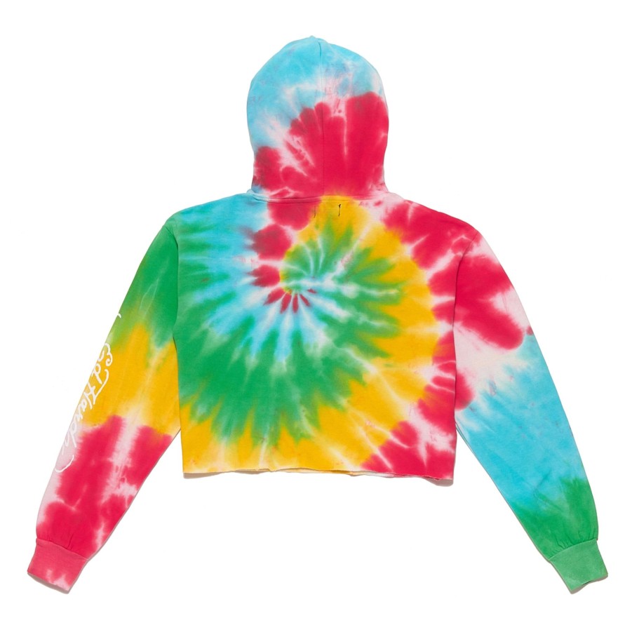 Women Ed Hardy | Womens "Rose Skull" Cropped Fleece Hoodie Rainbow