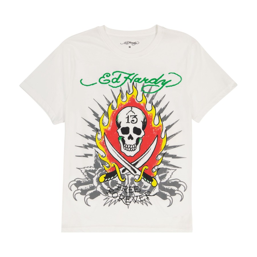 Men Ed Hardy | Flame Skull Tee Cloud Dancer