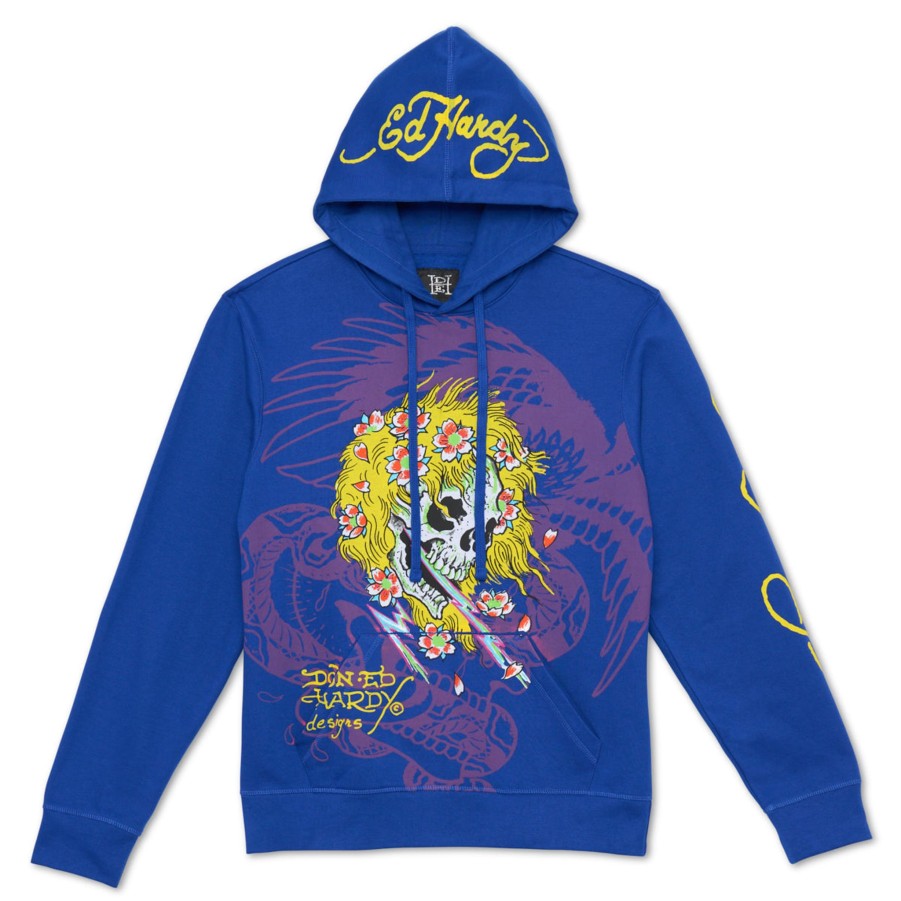 Men Ed Hardy | Lightning Skull Hoodie Cobalt