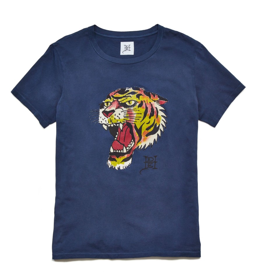 Men Ed Hardy | Tiger Head Washed T-Shirt Navy