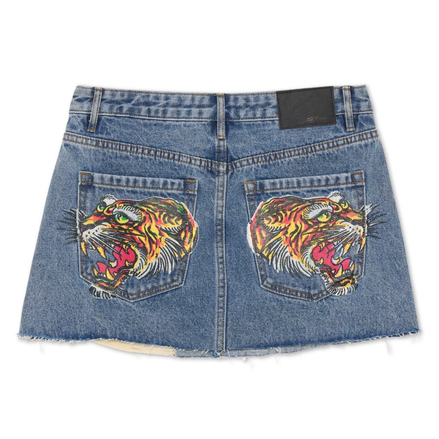 Women Ed Hardy | Screaming Tigers Denim Skirt Light Acid