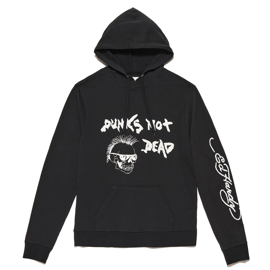 Men Ed Hardy | Puff Glitter "Punks Not Dead" Hoodie Black