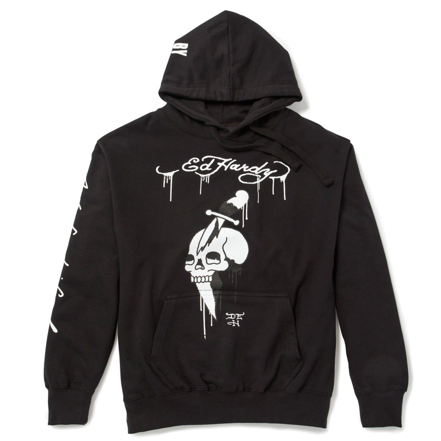 Men Ed Hardy | Dripping Skull Hoodie Black