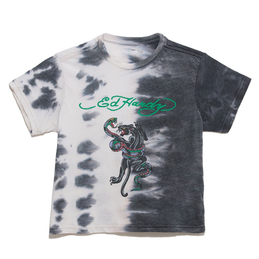 Women Ed Hardy | Womens "Panther Snake" Cropped Tee Blk Wht Td