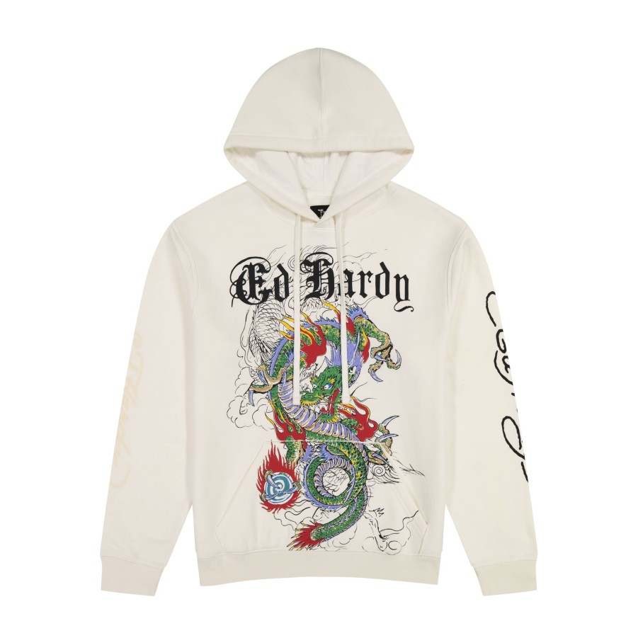 Men Ed Hardy | Japan Dragon Pullover Hoodie Ivory