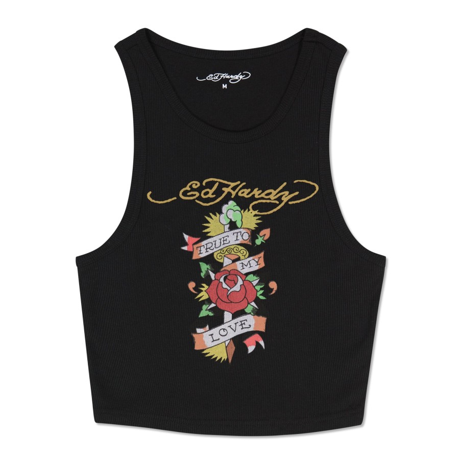 Women Ed Hardy | True Love Rib Knit Tank Black