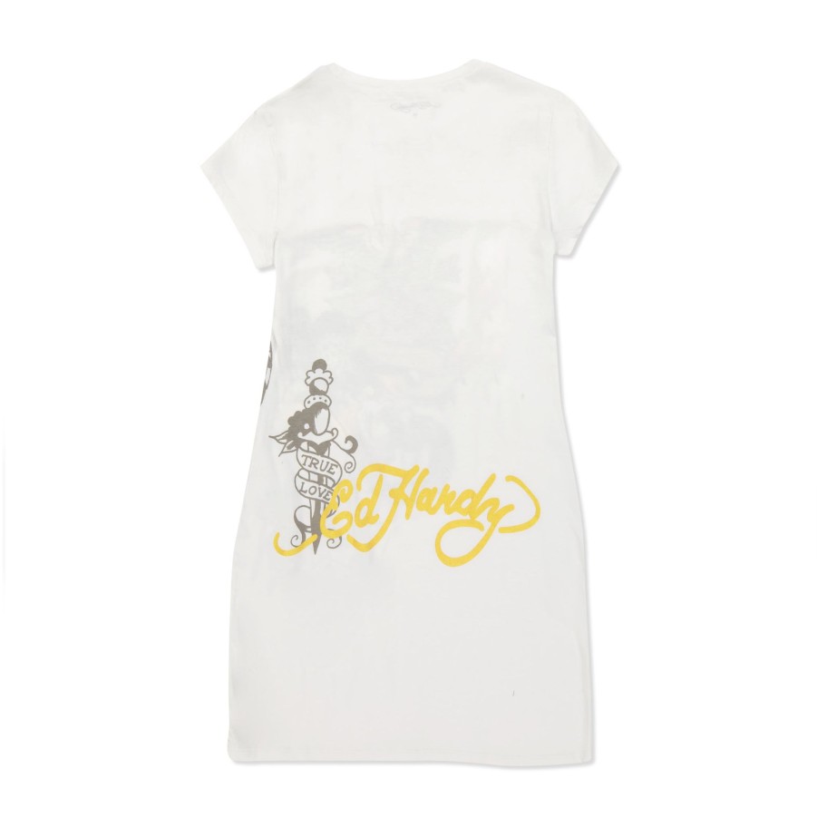 Women Ed Hardy | Rose Baby Tee Short Sleeve Dress White