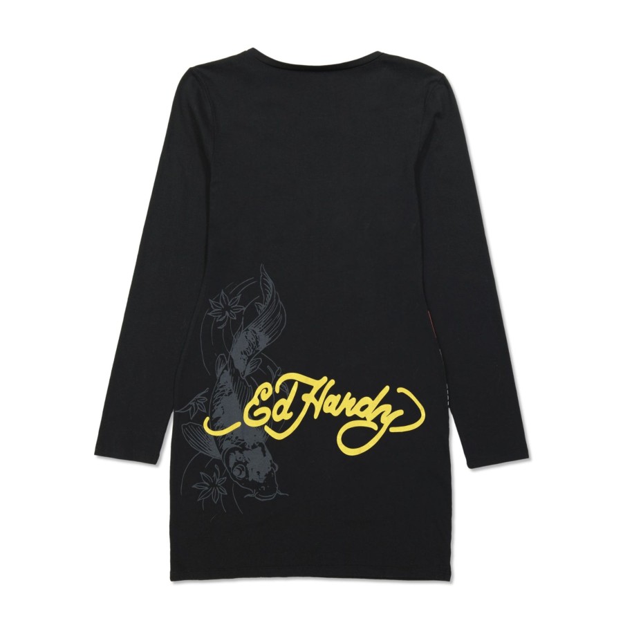 Women Ed Hardy | Lks Skull Baby Tee Long Sleeve Dress Black