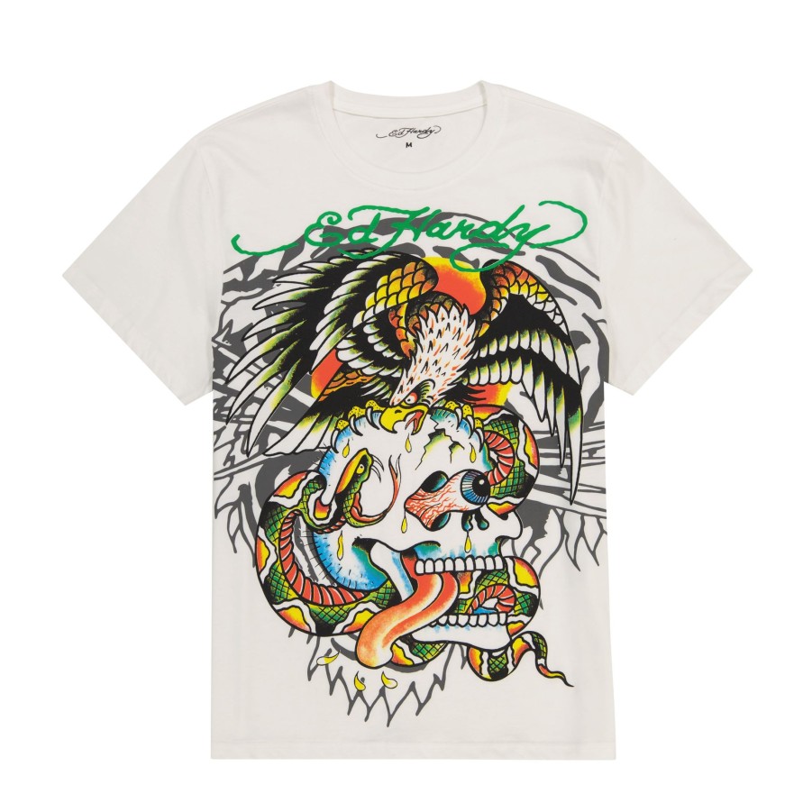 Men Ed Hardy | Layered Tiger Battle Skull Tee Cloud Dancer